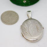 Sterling Silver Brushed Etched Floral Oval Locket Charm Pendant Vintage c1970