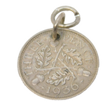 Sterling Silver Threepence Coin Charm Pendant Antique 1936