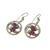 Pair of Sterling Silver, Ruby & Emerald Entwined Snake Hook Earrings Vintage
