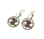 Pair of Sterling Silver, Ruby & Emerald Entwined Snake Hook Earrings Vintage