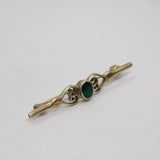 Sterling Silver Green Agate Stylised Hearts Pattern Brooch Pin Vintage c1970's