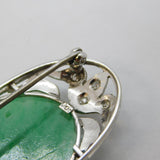 20th Century 9ct White Gold, Diamond & Carved Jade Floral Brooch Antique