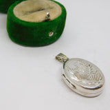Sterling Silver Oval Deep Locket Floral Design Charm Pendant Vintage c1970