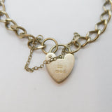 Sterling Silver Heart Padlock Clasp Flat Curb Bracelet Vintage 1979 London
