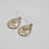 Pair of Sterling Silver Shell Set Peardrop Hook Dangly Earrings Modern c1990