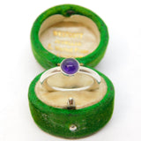 Sterling Silver Amethyst Cabochon Solitaire Ring Vintage c1970 Size N 1/2 UK