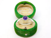 Sterling Silver Amethyst Cabochon Solitaire Ring Vintage c1970 Size N 1/2 UK