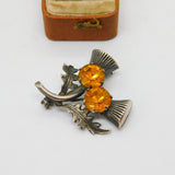 Scottish Sterling Silver Citrine Set Thistle Brooch Antique c1930 Art Deco