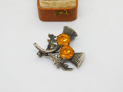 Scottish Sterling Silver Citrine Set Thistle Brooch Antique c1930 Art Deco