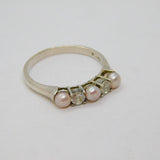 Sterling Silver 3 Button Pearl & 2 Spinel Dress Band Ring Vintage c1970 Size R
