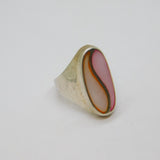 Sterling Silver Dyed Pink Shell Swirl Design Statement Ring Modern c1990 Size N