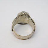 20th Century Ancient Style White Metal Green Agate Scorpion Signet Ring Antique