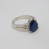Sterling Silver Blue & White Sapphire Peardrop Dress Ring Vintage c1970 Size J