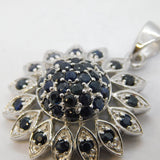 Sterling Silver Natural Sapphire Floral Drop Pendant Vintage c1990s