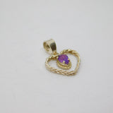Sterling Silver Amethyst Set Braided Open Heart Charm Pendant Vintage c1970s