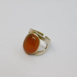 Sterling Silver Cabochon Carnelian Open Back Studio Ring Vintage 1972 Size M