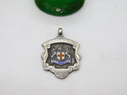 Sterling Silver & Enamel Crested Fob Medal Antique 1933 Birmingham Art Deco