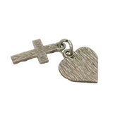 Sterling Silver Heart & Cross Charm Pendant Vintage c1970