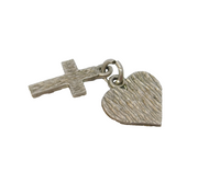 Sterling Silver Heart & Cross Charm Pendant Vintage c1970