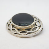 Sterling Silver & Onyx Set Celtic Knot Brooch Pin Vintage c1980s