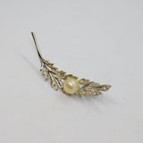 Sterling Silver Pearl & Spinel Leaf Form Modernist Brooch Pin Vintage c1990