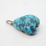 Art Deco Sterling Silver Mounted Raw Turquoise Drop Pendant Antique