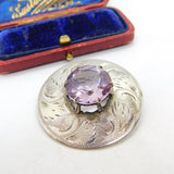 Mizpah Silver Plated Amethyst Set Kilt Clan Brooch Vintage c1960