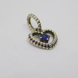 Sterling Silver Textured Open Heart & Purple Cabochon Charm Bead Vintage c2000