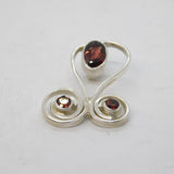 Sterling Silver Modernist Garnet Swirl Charm Pendant Vintage c1970s