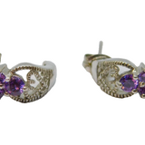 Pair of Sterling Silver Amethyst Set Half Hoop Stud Earrings Vintage c1970