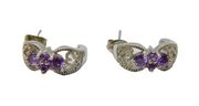 Pair of Sterling Silver Amethyst Set Half Hoop Stud Earrings Vintage c1970
