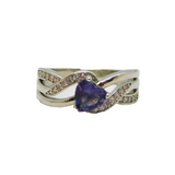 Sterling Silver Heart Cut Amethyst & Spinel Dress Ring Modern c1990 Size N 1/2