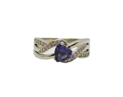 Sterling Silver Heart Cut Amethyst & Spinel Dress Ring Modern c1990 Size N 1/2