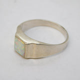 Sterling Silver & White Opal Set Signet Ring Vintage c1990s