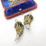 Sterling Silver Leaf Drop Cabochon Turquoise Set Clip-On Earrings Antique c1930