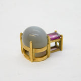 9ct Yellow Gold, Cats Eye & Emerald Cut Amethyst Drop Pendant Vintage