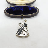 Sterling Silver Pearl and Onyx Bell and Flower Charm Pendant Vintage c1970