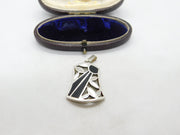 Sterling Silver Pearl and Onyx Bell and Flower Charm Pendant Vintage c1970