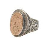 20th Century Sterling Silver & Gold Souvenir Signet Ring Antique c1940s