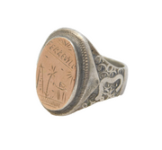 20th Century Sterling Silver & Gold Souvenir Signet Ring Antique c1940s