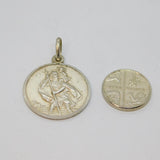 Sterling Silver Matte Double-Sided St Christopher Travel Pendant Vintage c1950s