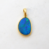 9ct Yellow Gold Mounted Doublet Opal Drop Pendant Vintage c1970s