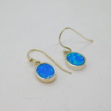 Pair of Sterling Silver Oval Greek Opal Hook Drop Earrings Modern c1990