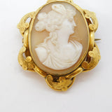 Victorian Gold Plated Floral Pattern Shell Cameo Brooch Antique c1880s