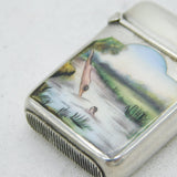 Victorian Sterling Silver & Enamel Naked Swimmers Vesta Case Antique 1881