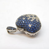 Sterling Silver Sparkling Blue & White Stone Set Puffy Heart Pendant Vintage