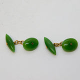 Victorian Boxed Pair of 10ct Gold & Green Jade Cufflinks Antique c1890s