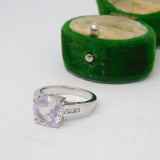 Sterling Silver Pale Lilac Crystal Solitaire Ring Vintage c1970 Size M