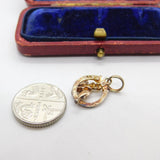 Gold Metal on Silver Horse Jumping Through Horseshoe Charm Pendant Vintage c1970