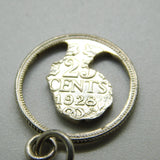 Sterling Silver 25 Cents Coin Cut Out Charm Pendant 1928
